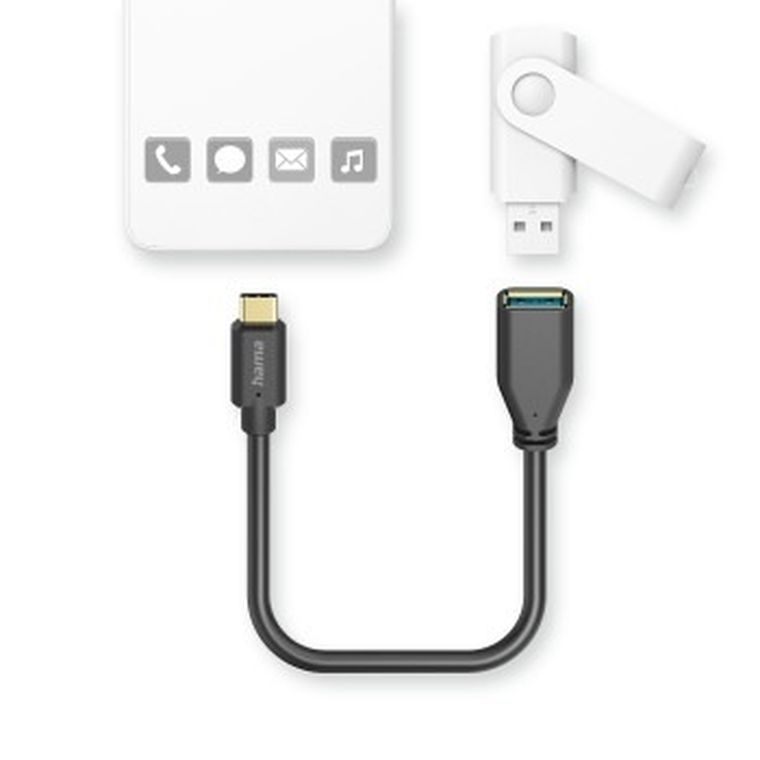 Hama, kabel przejściowy otg, USB, 30 a, USB, type-c, wtyk, 15 cm, czarny