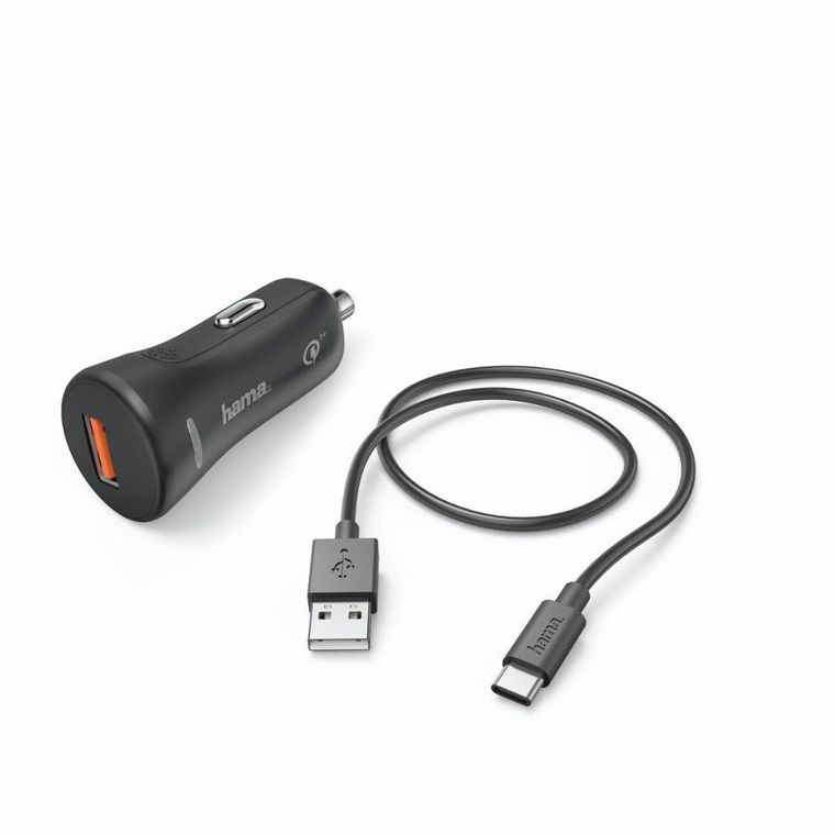Hama, ładowarka samochodowa, qualcomm quick charge 30, 3a + kabel type-c, 1,5m