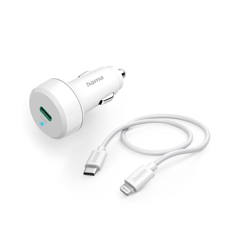 Hama, Qualcomm, ładowarka samochodowa USB-C, 20W, lightning, biała