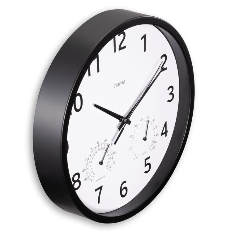 Hama, zegar ścienny, malta, termometr higrometr, średnica 25 cm, czarny