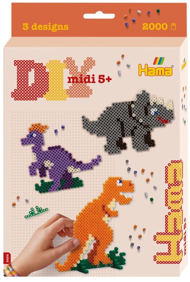 Hama, zestaw: koraliki do prasowania + plansza, dino świat