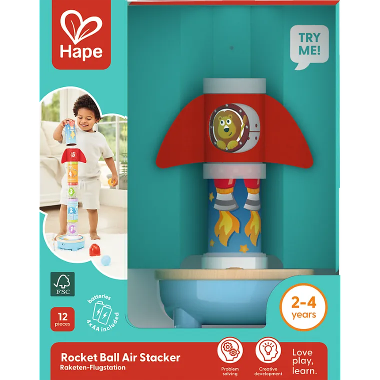 Hape, Rakieta, wieża, układanka z piłeczkami, interkatywna, 12 elementów