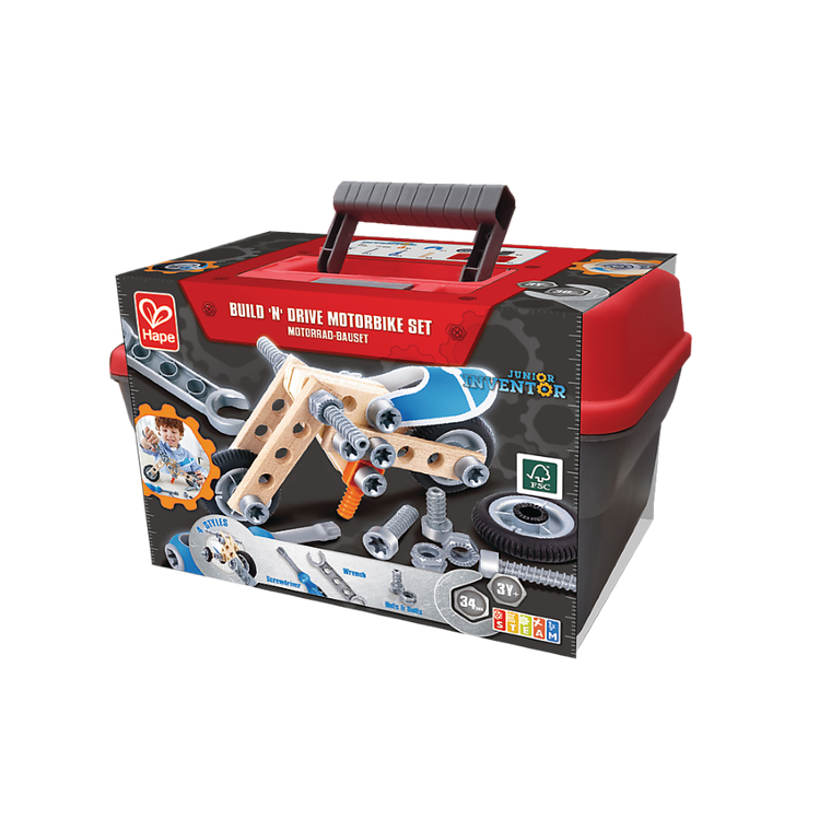 Hape, zestaw motocyklowy, klocki konstrukcyjne, 34 elementy