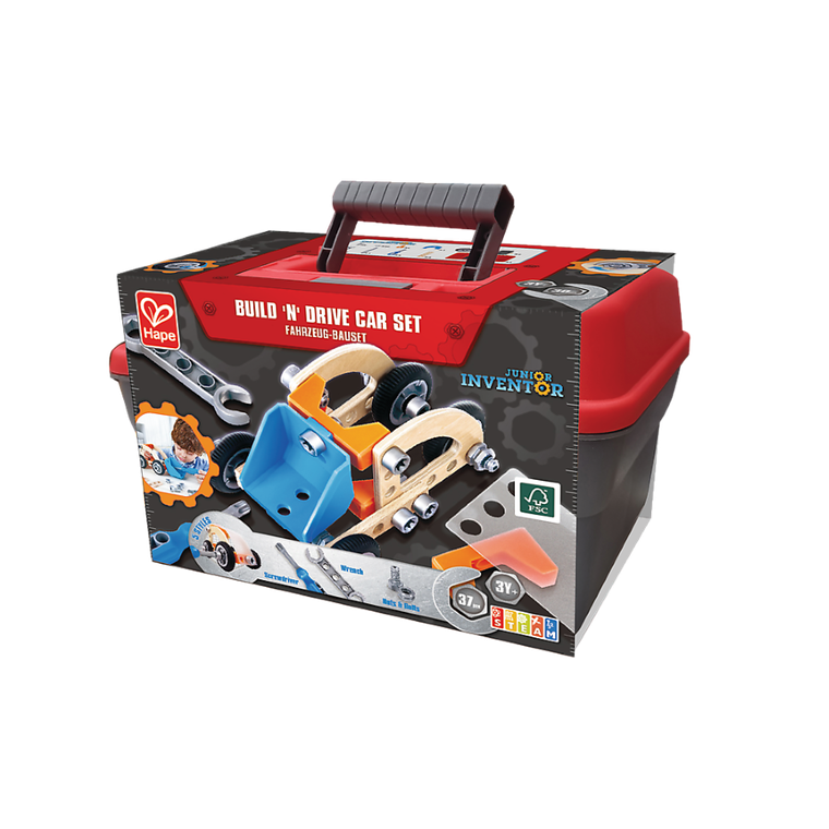 Hape, zestaw samochodowy, klocki konstrukcyjne, 37 elementy
