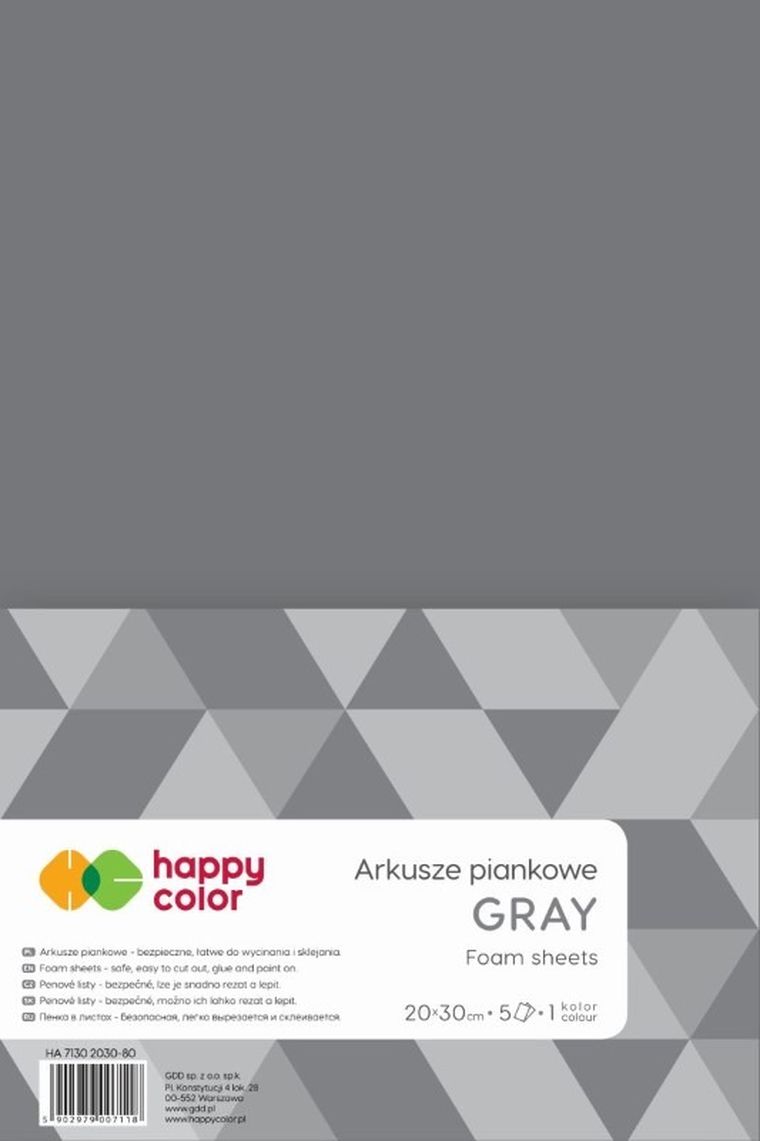 Happy Color, arkusze piankowe, A4, szare, 5 arkuszy