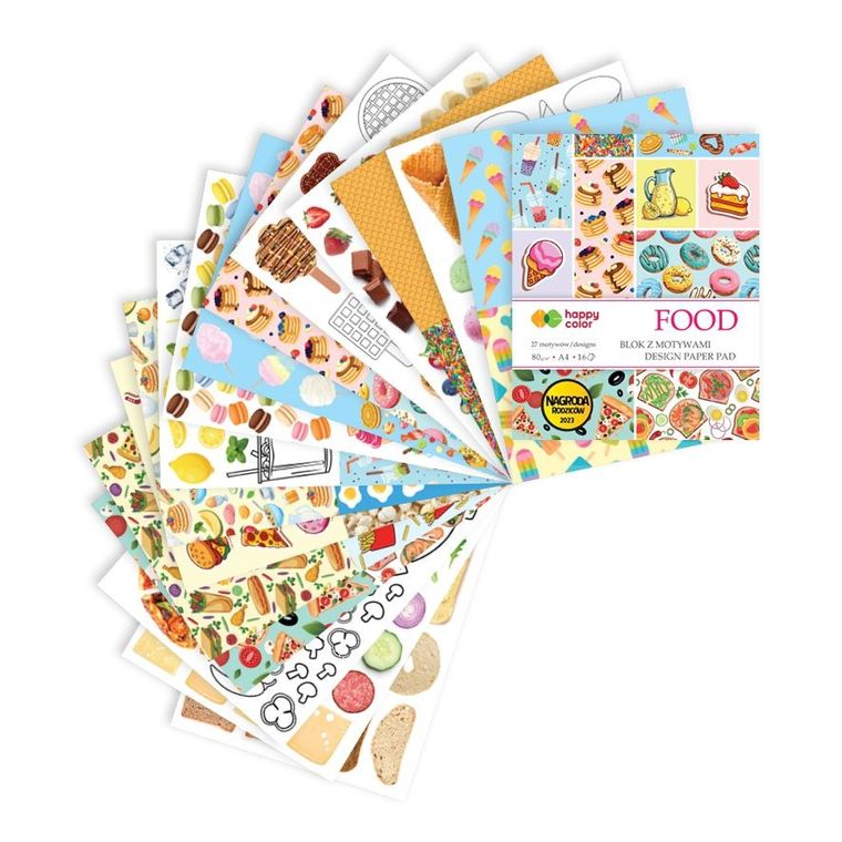 Happy Color, blok z motywami, A4, 16 arkuszy, food