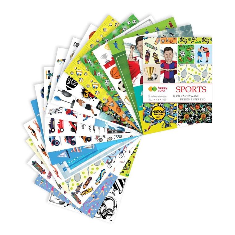 Happy Color, blok z motywami, A4, 16 arkuszy, sports