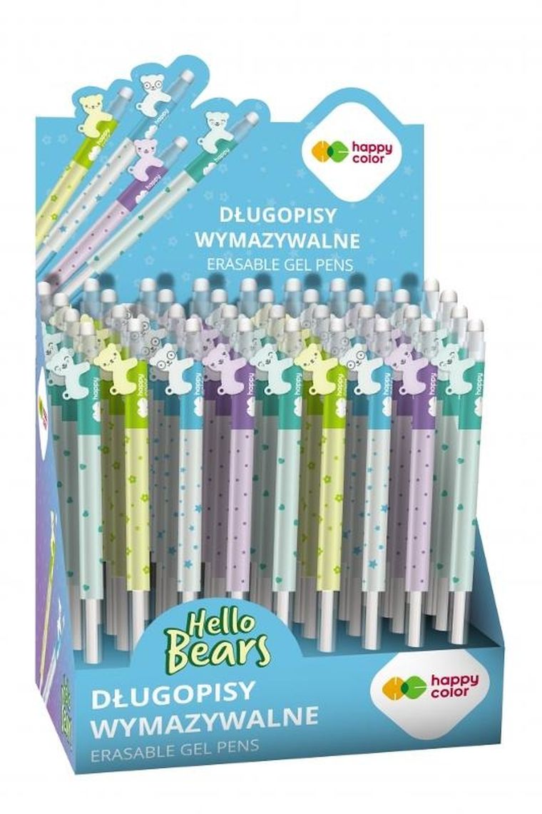 Happy Color, długopis wymazywalny, automatyczny, 0.5 mm, niebieski, hello bears