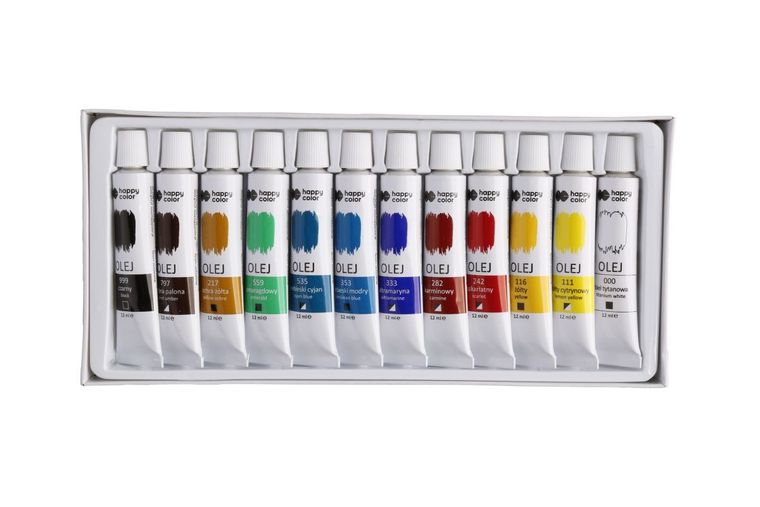 Happy Color, farba olejna mix, 12 ml, zestaw, 12 kolorów