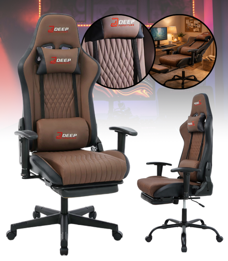 Hedo, fotel gamingowy z podnóżkiem, brązowy