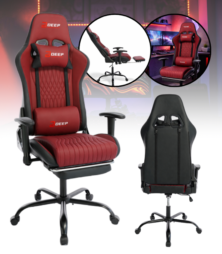 Hedo, fotel gamingowy z podnóżkiem, czerwony