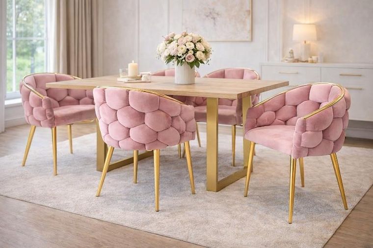 Hedo, Glamour, krzesło welurowe, złote nogi, różowe