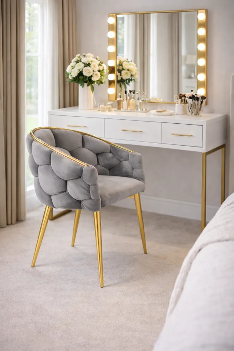 Hedo, Glamour, krzesło welurowe, złote nogi, szare