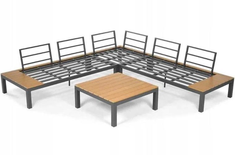 Hedo, narożnik ogrodowy na taras ze stolikiem i poduszkami, 6 osobowy