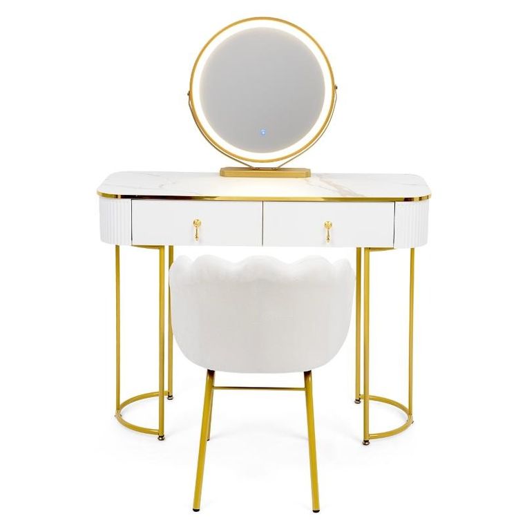 Hedo, Verdrid, toaletka kosmetyczna z lustrem LED, z krzesłem, biała, 100 cm