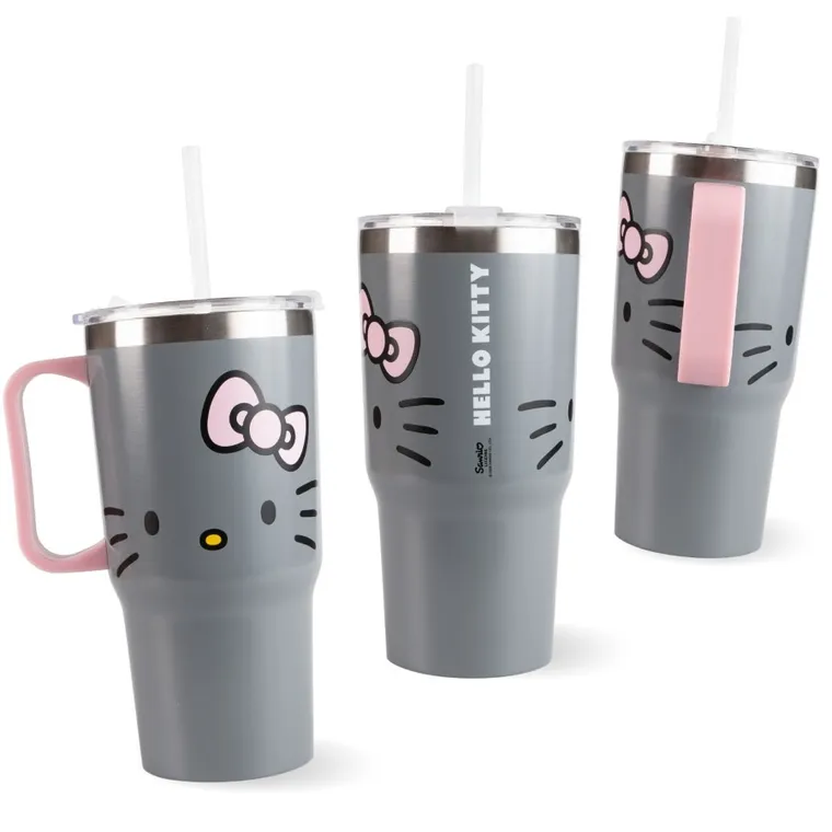Hello Kitty, kubek do picia ze słomką i uchwytem stal, 600 ml