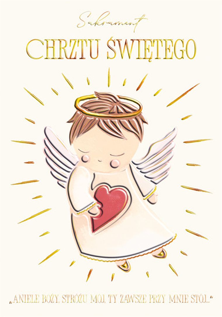 Henry, karnet A5 z kopertą, chrzest, złocony, anioł z serduszkiem