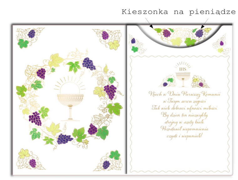 Henry, karnet B6, I Komunia Święta, z kieszonką, winogrona