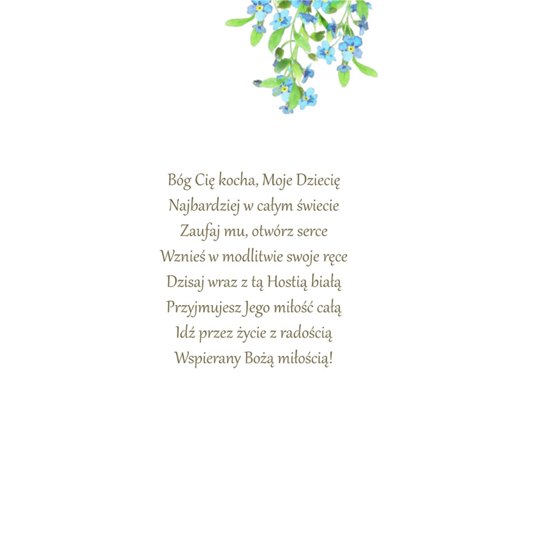 Henry, karnet, I Komunia Święta, niezapominajki, lakier 3D