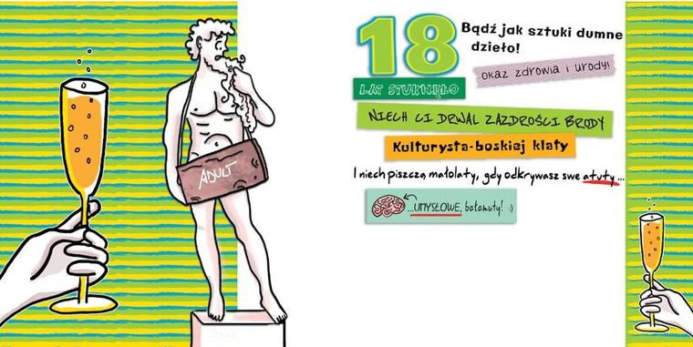 Henry, karnet z kopertą, 15-15 cm, Urodziny 18, Posąg