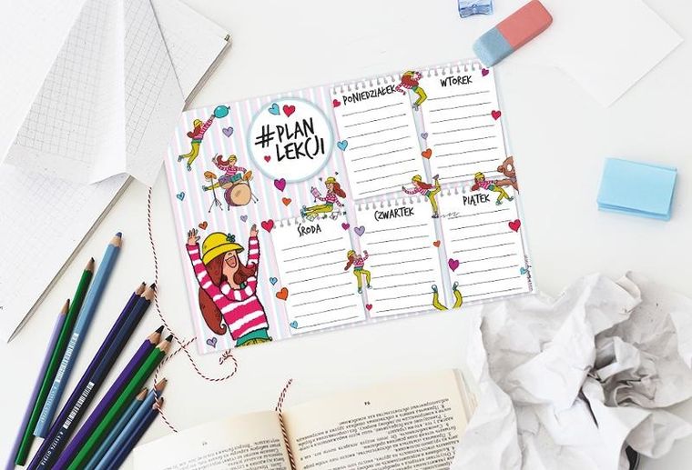 Henry, plan lekcji z tabliczką mnożenia, A5, dziewczyna