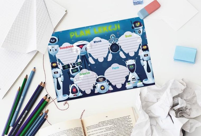 Henry, plan lekcji z tabliczką mnożenia, A5, roboty