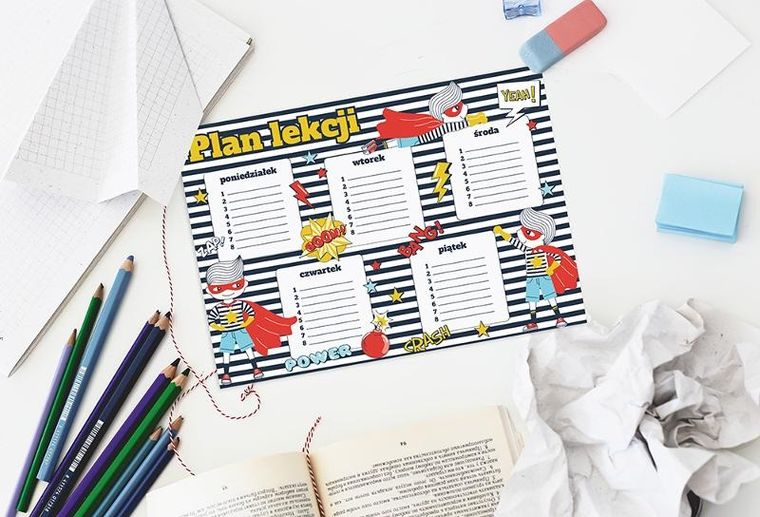 Henry, plan lekcji z tabliczką mnożenia, A5, superbohater