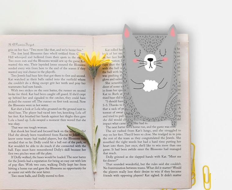 Henry, zakładka magnetyczna do książki, szary kot