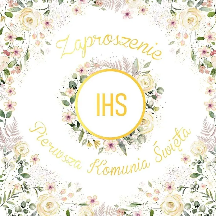 Henry, zaproszenie, Komunia, kielich w kwiatach, 5 szt.