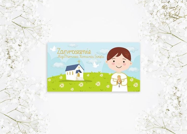 Henry, zaproszenie z kopertą, komunia, 80-155 mm