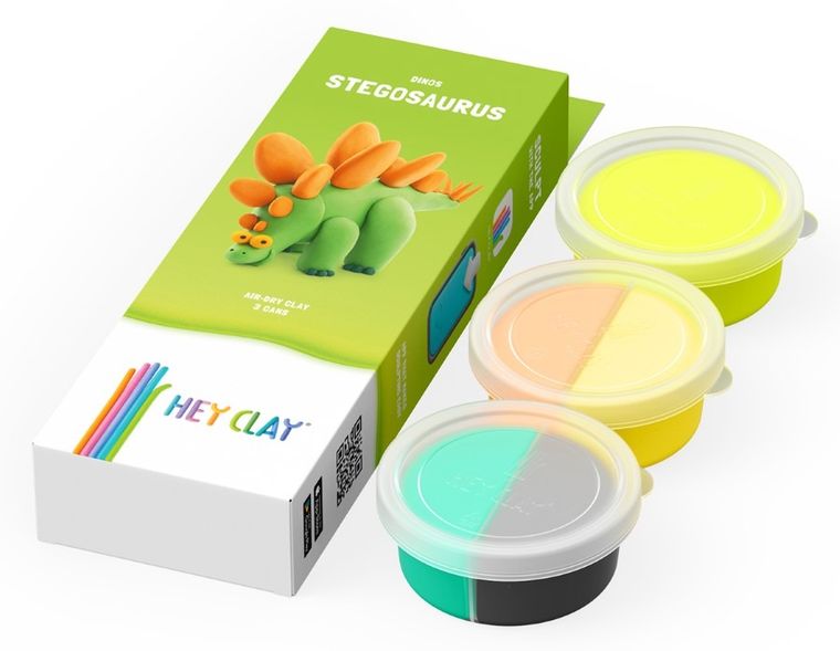 Hey Clay, Dinozaury, Stegozaur, masa plastyczna, 3 szt.