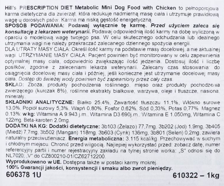 Hill's, Pd Canine Metabolic Mini, karma sucha dla psa, 1kg