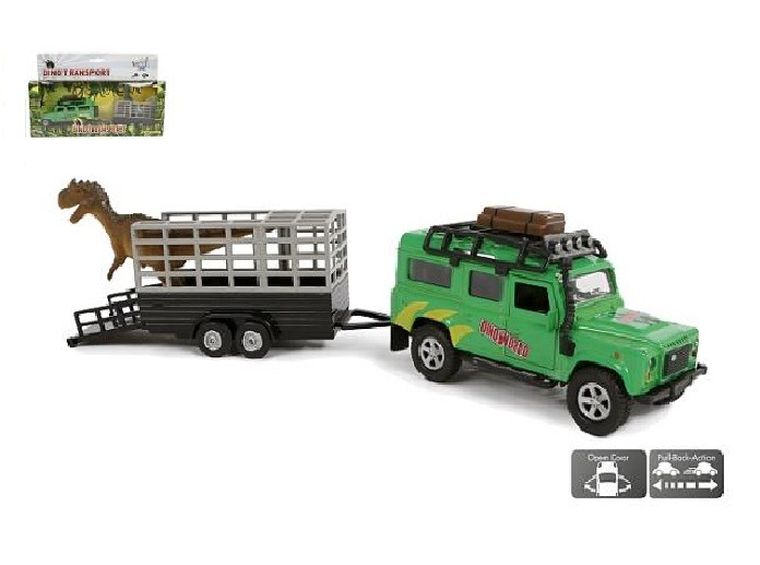Hipo, Land Rover, pojazd z przyczepą i dinozaurem