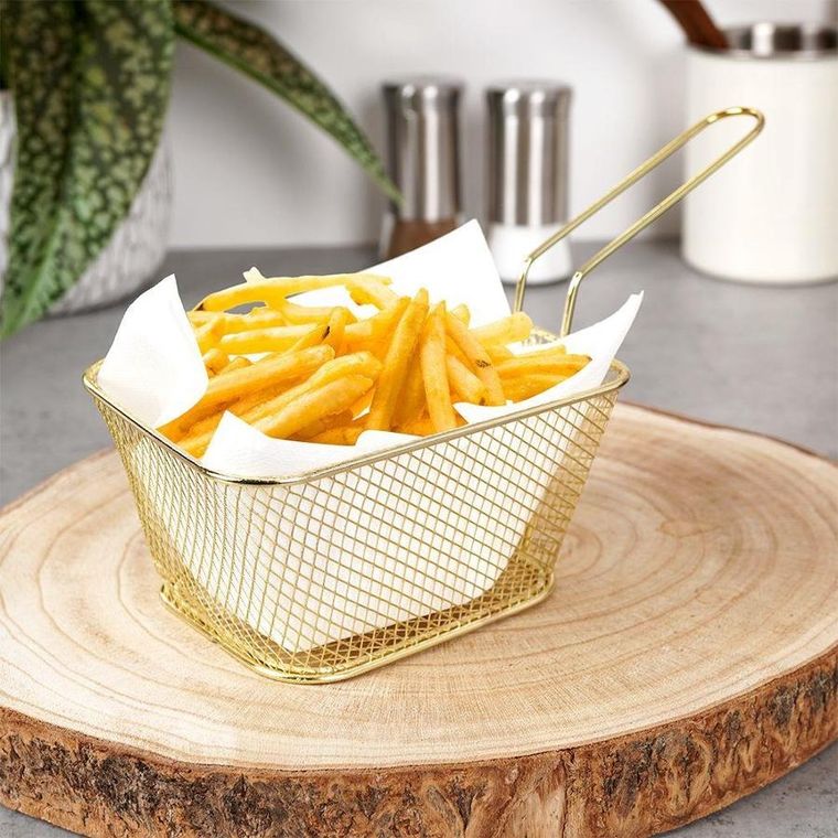 Hit, koszyk do serwowania smażenia frytek przekąsek, stalowy, złoty