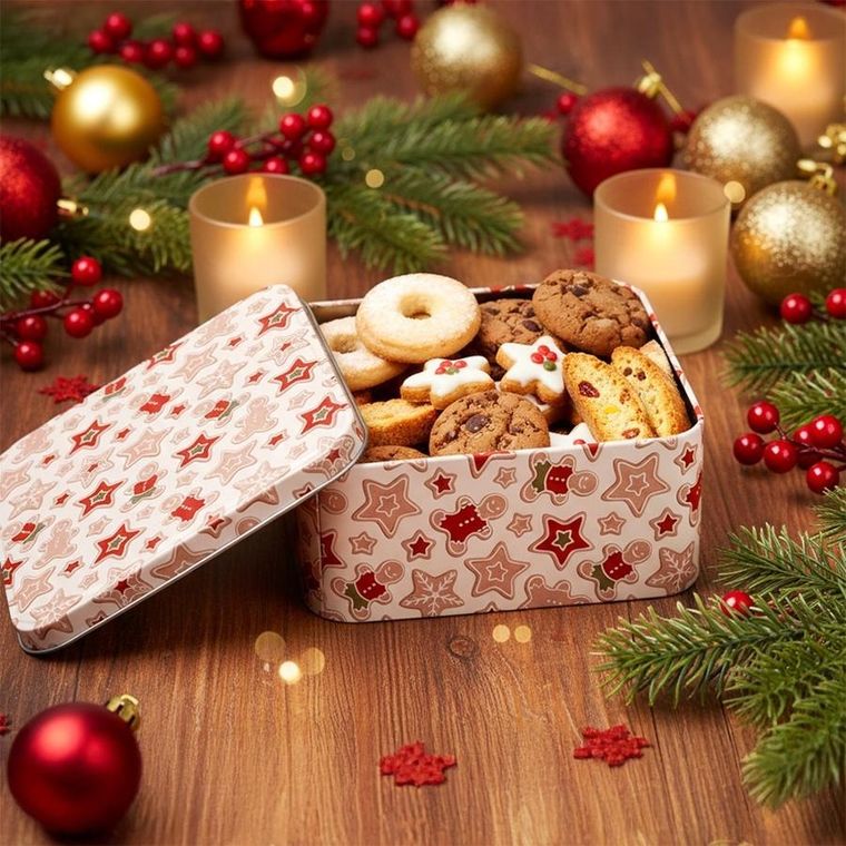 Hit, pojemnik na ciastka, metalowy, puszka świąteczna, 15-15-6,5 cm