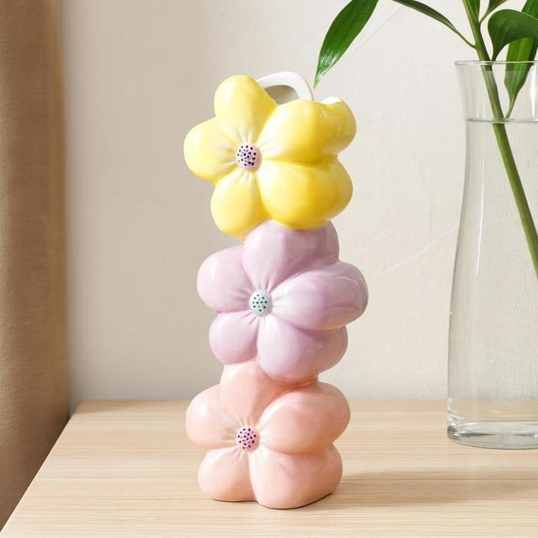 Home Styling Collection, Blomma, ceramiczny wazon dekoracyjny z motywem kwiatów, 23 cm