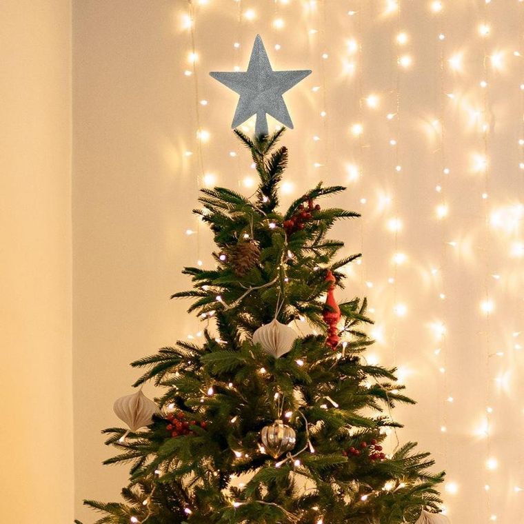 Home Styling Collection, czubek na choinkę, gwiazda, srebrna brokatowa, 19 cm