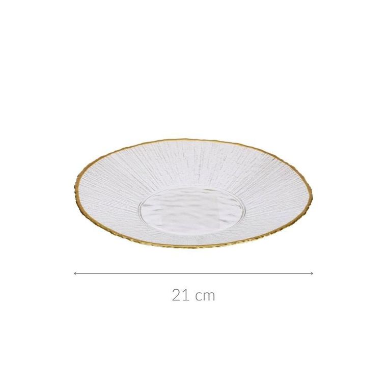 Home Styling Collection, Datura, szklany talerz deserowy ze złotą obwódką, 21 cm