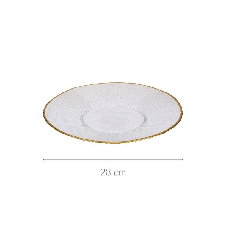 Home Styling Collection, Datura, szklany talerz płaski ze złotą obwódką, 28 cm