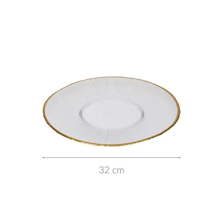 Home Styling Collection, Datura, szklany talerz płaski ze złotą obwódką, 32 cm