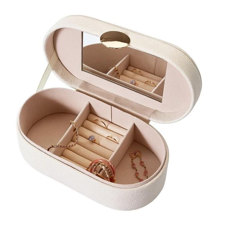 Home Styling Collection, Glint, szkatułka na biżuterię z lusterkiem, biała, 25 cm