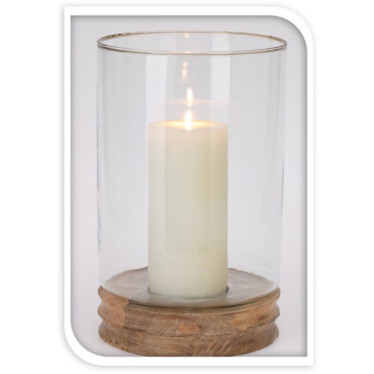 Home Styling Collection, lampion ozdobny z drewna mango i szkła, 26 cm, 41 cm