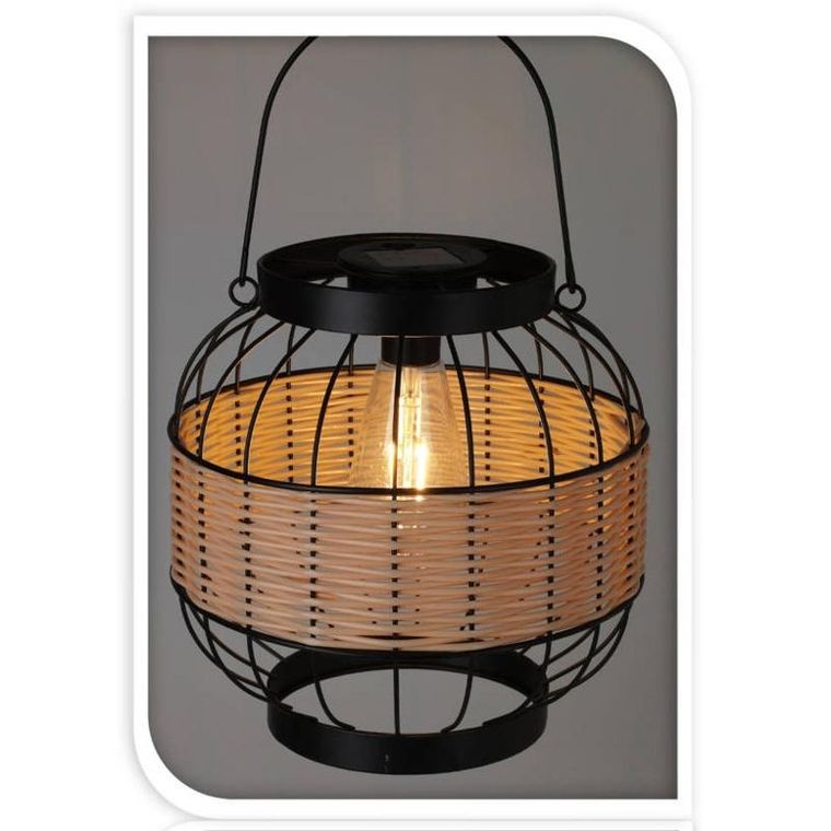 Home Styling Collection, lampion solarny z dekorem z plecionki i z szerokim uchwytem, Ø 24-24 cm
