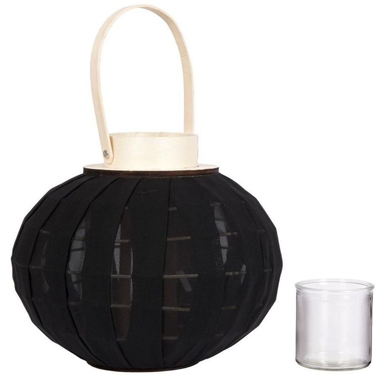 Home Styling Collection, lampion ze szklanym wkładem, czarny, 22-24 cm