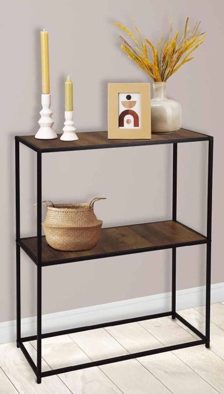 Home Styling Collection, loftowy regał z 2 półkami, metal i mdf, 71-31-85 cm