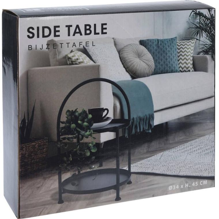 Home Styling Collection, loftowy stolik kawowy okrągły z uchwytem, metalowy, 34-45,5 cm