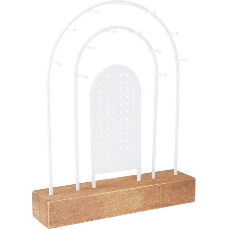 Home Styling Collection, metalowy stojak na biżuterię, drewniana podstawka, 18-4,5 cm