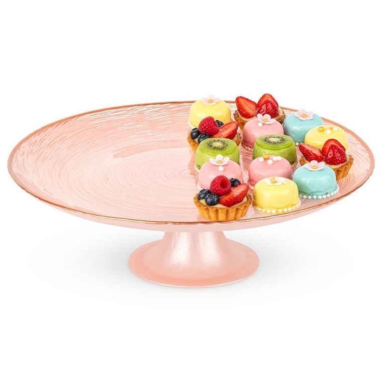 Home Styling Collection, patera na tort, na nóżce, szklana, różowa, 28 cm