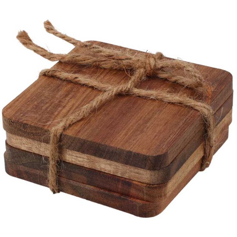 Home Styling Collection, podkładki pod kubki z drewna akacji, 4 szt.