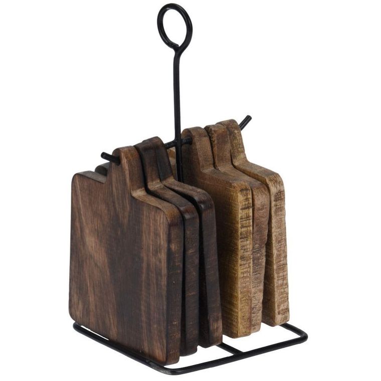 Home Styling Collection, podstawka drewniana, 6 szt. + stojak metalowy